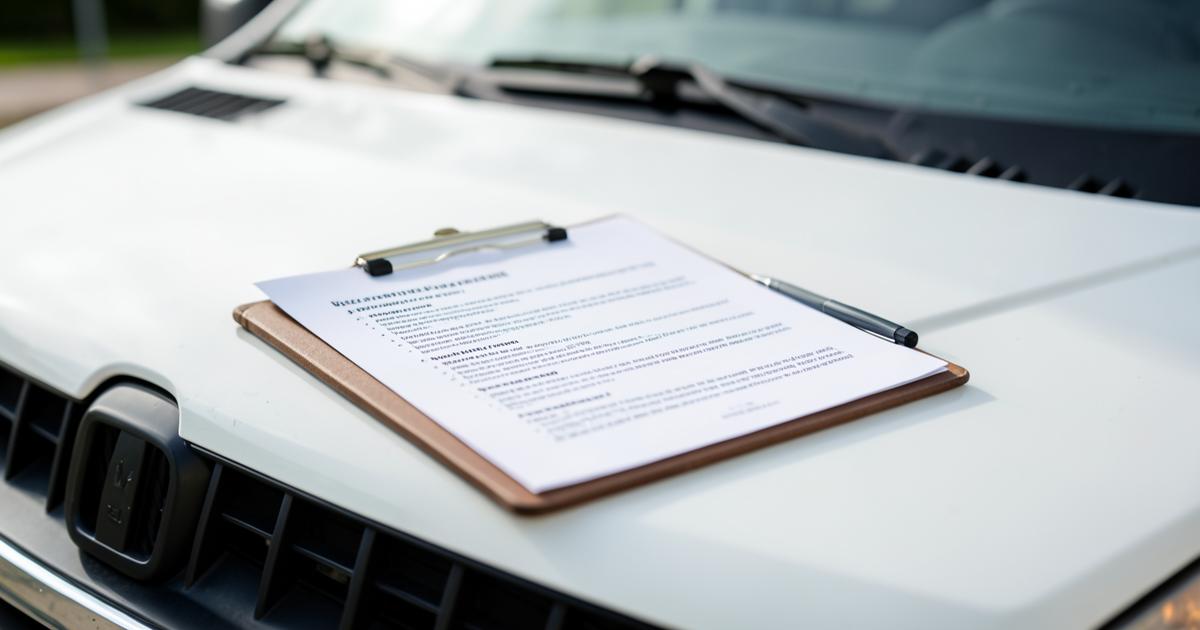 Window cleaning terms and conditions document on a clipboard on the bonnet of a white van